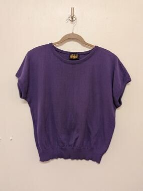 Tricot Boz Short Sleeve Knit Sweater Purple Size L